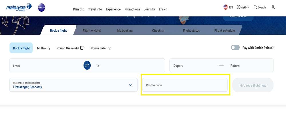 Malaysia Airlines how to use code